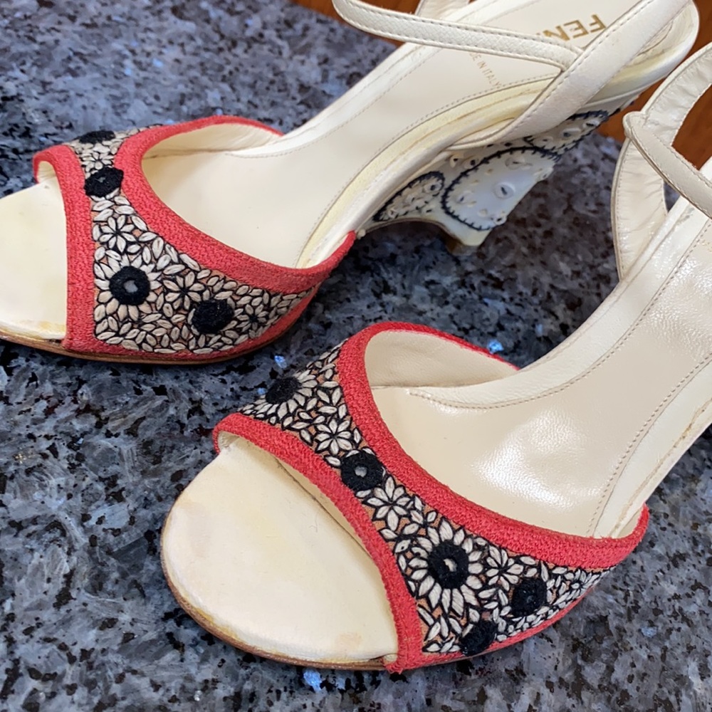 Fendi Embroidered Wedge Sandals Size 37 - Picture 9 of 9